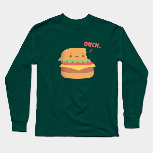 Funny Burger With Bite Marks Says Ouch Long Sleeve T-Shirt by rustydoodle